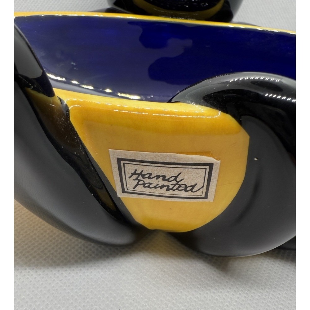 Department 56 Cat Trinket Bowl Blue Yellow Ceramic Decorative Pet Dish - Picture 3 of 5
